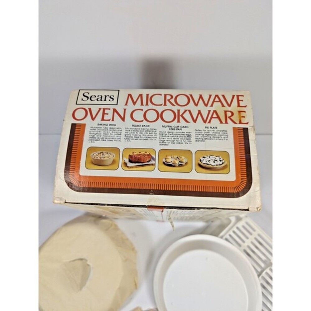 Vintage Sears Microwave Oven Cookware 4 Piece Set Baking Ring Pie Plate Rack USA - Picture 12 of 12